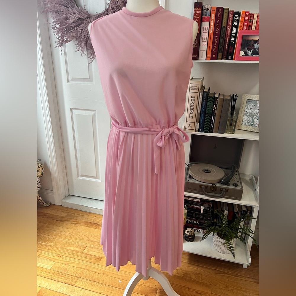 70s pink pleated dress